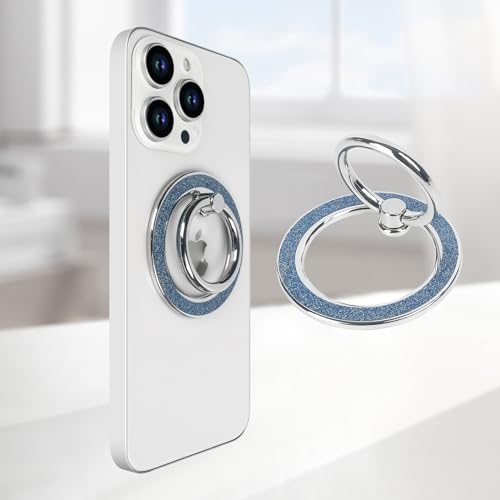 Guppy Magnetic Phone Ring Holder, Glitter Magnet Finger Ring Grip Stand Holder, 360° Rotation with Cell Phone Ring Stand, Compatible with MagSafe for iPhone 17 Pro Max 16 15 14 13 12 All-Blue - color: Blue