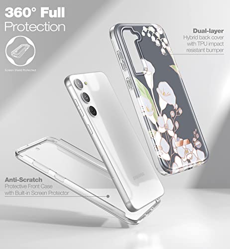 SURITCH for Samsung Galaxy S23 Plus Case, [Built-in Screen Protector] [Dual-Layer Protection ] Full Protection Shockproof Rugged Bumper Phone Cover for Samsung S23 Plus 6.6 Inch - White Calla Lily - color: White Calla Lily