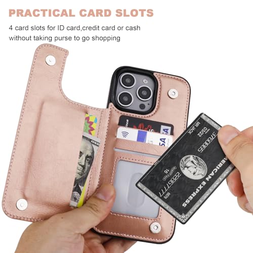 ONETOP for iPhone 16 Pro Max Wallet Case with Credit Card Holder,Rosegold | Kickstand,ID/Cash Holder,Case Wallet with Card Slots,Double Magnetic Clasp,Durable PU Leather Shockproof Cover for Women Men - color: Rose Gold