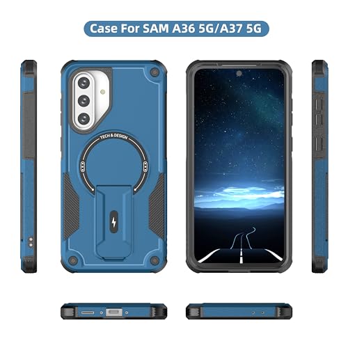 for Galaxy A37/A36-5G Case Military-Grade Dropproof Phone/Invisible Kickstand with MagSafe/HD Screen Protector, Protective Magnetic Phone Cover for Samsung Galaxy A37 4G/5G&A36 5G (Blue) - color: Blue