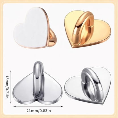 Moxweyeni 8 Pcs Cell Phone Finger Ring Adhesive Metal Phone Finger Grip Loop Stand Heart Grip Holder Charm Hook for DIY Hanging Supplies - color: Gold, Silver