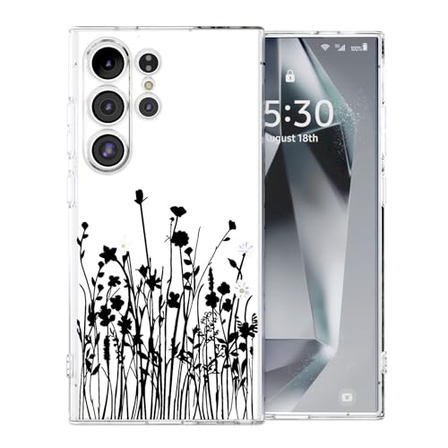 for Samsung Galaxy S25 Ultra Case, Floral Flowers Cute Aesthetic Clear Lavender Pattern Case for Women Girls,Transparent Slim Soft Shockproof Cover for S25 Ultra,Black Lavender - color: Black Lavender, size: for Samsung Galaxy S25 Ultra
