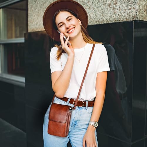 Iswee Rfid Blocking Small Crossbody Bag for Women Travel Classic Style | Genuine Leather,Adjustable Shoulder Strap,Fits 6.9" Phone,Anti-Theft Purse,Perfect for Daily Use and Weekend Travel - color: Light Brown
