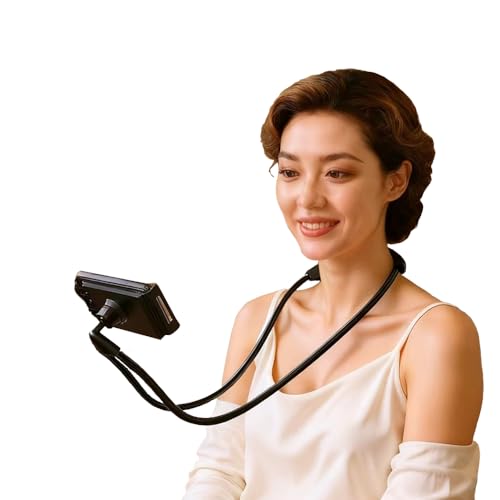 Neck Phone Holder - Universal Hanging On Neck Lazy Phone Holder DIY Free Rotating Stand on Table Smart Multiple Functions Mobile Phone Mount Stand(Black) - color: Black