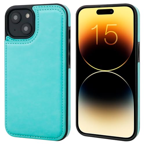 ONETOP for iPhone 15 Wallet Case with Credit Card Holder,LightBlue | Kickstand,ID/Cash Holder,Case Wallet with Card Slots,Double Magnetic Clasp,Durable PU Leather Shockproof Cover for Women Men - color: Light Blue