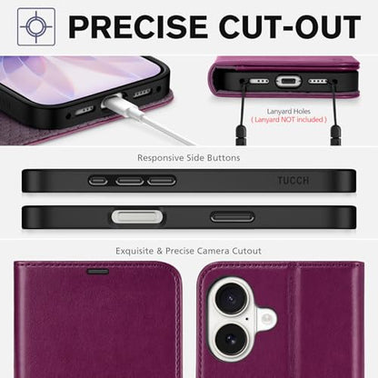 TUCCH Wallet Case for iPhone 17 (6.3") 2025, 4 Card Slots, Plum Purple | RFID Blocking, Viewing Stand, Shockproof TPU Shell, PU Leather, Magnetic Closure, Protective Folio Flip Cover - color: Plum Purple