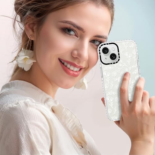 Dumkery Cute White Flowers Case Compatible with iPhone 15 Clear Case, Floral Aesthetic Pattern, Soft TPU Shockproof Cover for Girls Women - size: iPhone 15