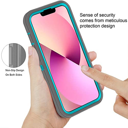 Co-Goldguard Shockproof Case for iPhone 13 with Tempered Glass Screen Protector 3 Layer Military Grade Drop Protection Heavy Duty Protection Rugged Rubber Phone Case Cover for iPhone 13 6.1 GreyGreen - color: GreyGreen