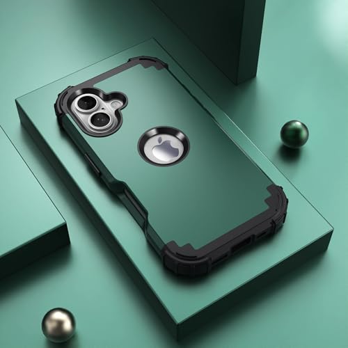IDweel for iPhone 17 Case with Screen Protector for Women, 3 in 1 Shockproof Slim Fit Hybrid Heavy Duty Hard PC Cover Soft Silicone Bumper Full Body Anti-Fingerprint Case, Graphite Green/Black - color: Graphite Green/Black