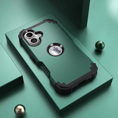 IDweel for iPhone 17 Case with Screen Protector for Women, 3 in 1 Shockproof Slim Fit Hybrid Heavy Duty Hard PC Cover Soft Silicone Bumper Full Body Anti-Fingerprint Case, Graphite Green/Black - color: Graphite Green/Black