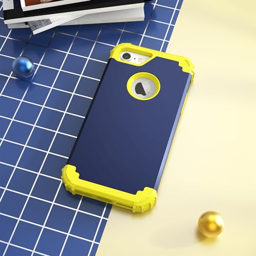 IDweel for iPhone 8 Case & for iPhone 7 Case with Screen Protector,3 in 1 Shockproof Hybrid Heavy Duty Hard PC Cover Soft Silicone Sturdy Bumper Full Body Sturdy Case, Navy Blue/Yellow - color: Navy Blue/Yellow