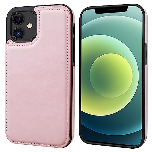 ONETOP for iPhone 12 & iPhone 12 Pro Wallet Case with Card Holder,Pink | Kickstand,ID/Cash Holder,Case Wallet with Card Slots,Double Magnetic Clasp,Durable PU Leather Shockproof Cover for Women Men - color: Pink