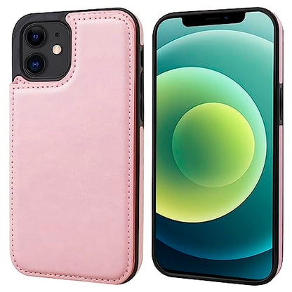 ONETOP for iPhone 12 & iPhone 12 Pro Wallet Case with Card Holder,Pink | Kickstand,ID/Cash Holder,Case Wallet with Card Slots,Double Magnetic Clasp,Durable PU Leather Shockproof Cover for Women Men - color: Pink