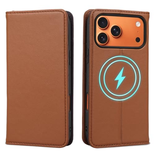 for iPhone 17 Pro Max 6.9" Wallet Case Card Holder Brown | Magsafe Compatible,RFID Blocking,Kickstand,Folio Cover,Genuine Leather - color: Brown, size: 6.9" iPhone 17 Pro Max