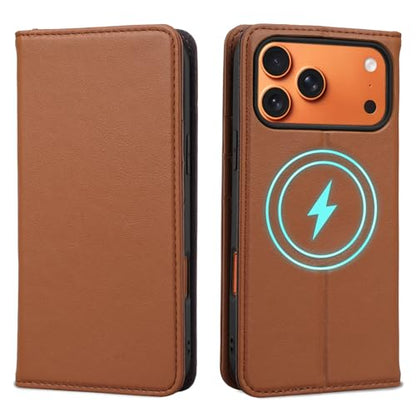 for iPhone 17 Pro Max 6.9" Wallet Case Card Holder Brown | Magsafe Compatible,RFID Blocking,Kickstand,Folio Cover,Genuine Leather - color: Brown, size: 6.9" iPhone 17 Pro Max