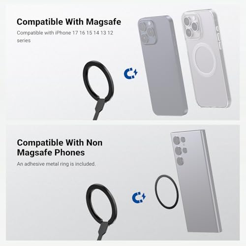 NEEWER Magnetic Phone Grip, Dual Side Magnet Cell Phone Ring Holder Stand Foldable Kickstand Portable Compatible with MagSafe iPhone Samsung Android for Car Mount Workout Gym Video Recording, PA140 - style: PA140