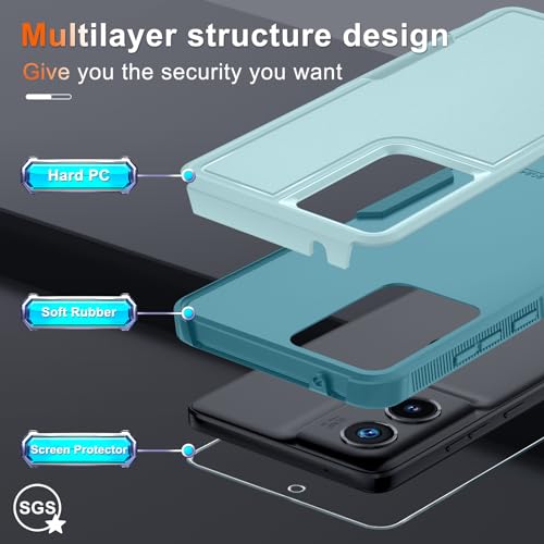 Case Compatible with Moto G Stylus 5G 2024, Full Body Heavy Duty Rugged Shockproof Protective Phone Cover with Lanyard Strap, Tempered Glass Screen Protector, Mint Green | with Tempered Glass Screen Protector+Lanyard Strap,Rugged Shockproof Protective Pho