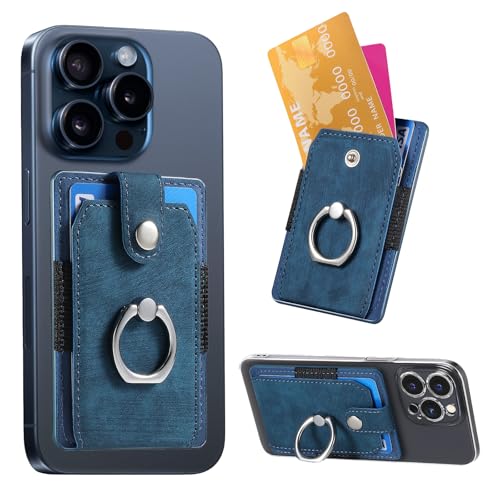 Cell Phone Card Holder with Ring Grip,Adhesive Phone Card Wallet,Blue - color: Blue