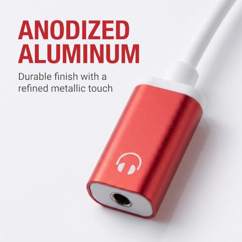 Red Type-C to 3.5mm Audio Adapter - Universal Analog Audio Cable for Smartphones, Laptops and Gaming Headphones, Durable Earphone Adapter with Noise Cancellation
