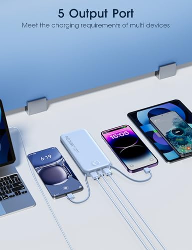 Nusyddy Portable Charger 10000mAh Fast Charging w/Built-in Wall Plug Blue - color: Cerulean