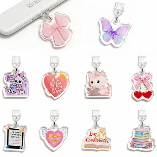YOJO Dust Plug Charms for E-Reader, Cute Type C USB-C Charging Port Plugs, Aesthetic Port Protectors, Tech Gift for Book Lovers Readers Students Women Men - color: Pink Acrylic
