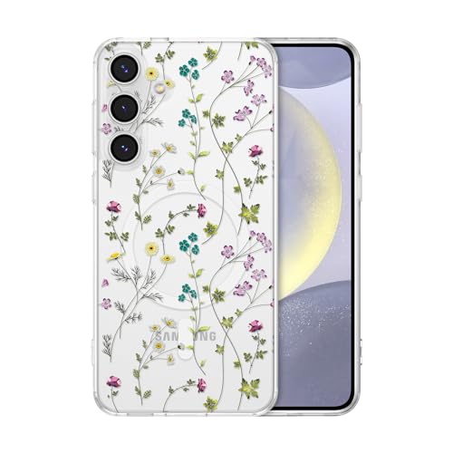 RALEAVO for Samsung Galaxy S24 Case Clear Floral Magnetic Case,Transparent | Compatible with MagSafe,Cute Clear Floral Case with Flowers for Girls Women,Hard Back Shockproof Case for Samsung S24 - color: Clear/Floral Branch, size: S24