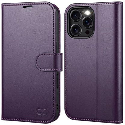 OCASE Compatible with iPhone 16 Pro Wallet Case, PU Leather Flip Folio Case with Card Holders RFID Blocking Kickstand [Shockproof TPU Inner Shell] Phone Cover 6.3 Inch 2024, Dark Purple - color: Dark Purple