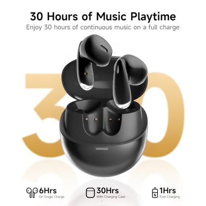 MINISO True Wireless Earbuds with Charging Case, Bluetooth 6.0 Ear Buds - color: Black