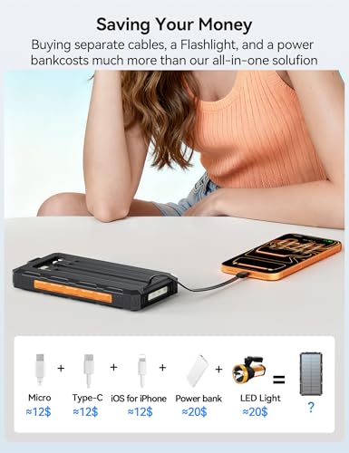 Solar Charger Portable Power Bank 20000mah External Battery Pack for iphone - color: Orange-Black
