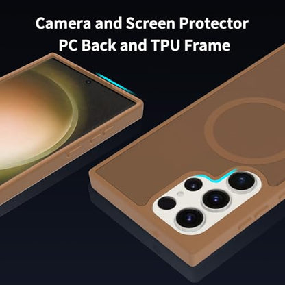 for Samsung Galaxy S23 Ultra Case Magnetic, [Compatible with Magsafe] Frosted 6.8-Inch Slim Fit Protection Wireless Charging Skin-Feel Shockproof Anti-Slip Protective Phone Cover, Coffee - color: Coffee Magnetic