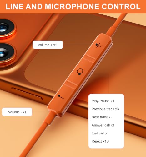 Wired Earbuds USB C for iPhone 17 Pro Max 15 16 iPad Air Pro 11/13 Orange - color: Orange