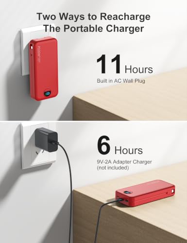 Portable Charger Power Bank 20000mAh with Built in Cables & Wall Plug - color: Red