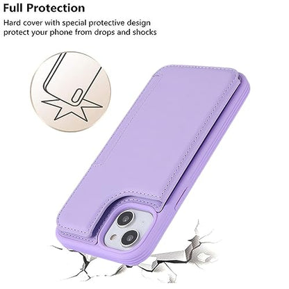 iCoverCase Compatible with iPhone 14 Case with Card Holder, Wallet Case for Women Men RFID Blocking PU Leather Protective Phone Case 6.1 Inch (Light Purple) - color: Light Purple