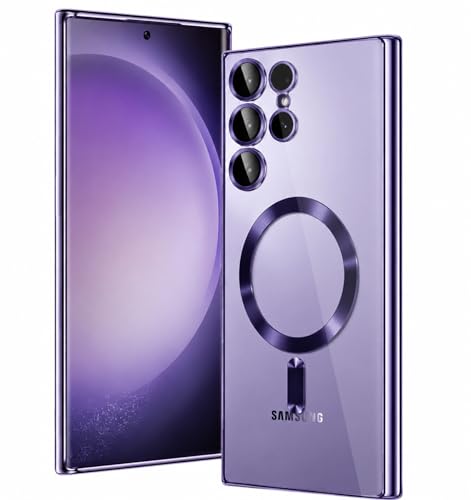 Magnetic Glossy Case for Samsung Galaxy S23 Ultra,S23 Ultra Phone Case Slim Clear Luxury with Camera Protector [Compatible with MagSafe], Shockproof TPU Cover for Samsung S23 Ultra Cases-Purple - color: Purple, size: Samsung Galaxy S23 Ultra
