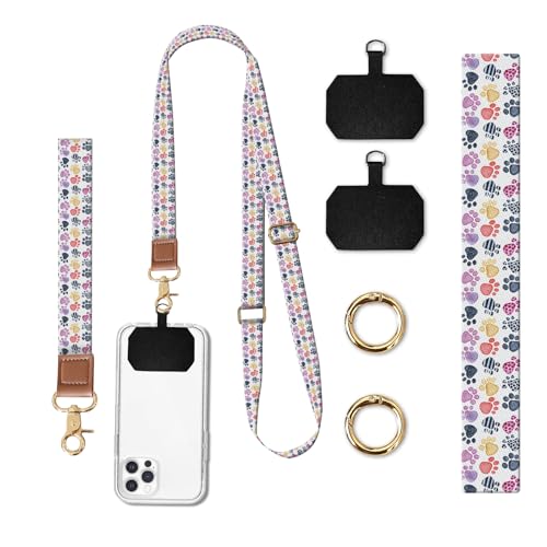 Phone Lanyard Crossbody Wrist Strap, Universal Adjustable Neck Strap for Phone Case Keys ID Badges, Travel Essential - color: Colorful Cute Dog Paws