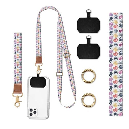 Phone Lanyard Crossbody Wrist Strap, Universal Adjustable Neck Strap for Phone Case Keys ID Badges, Travel Essential - color: Colorful Cute Dog Paws