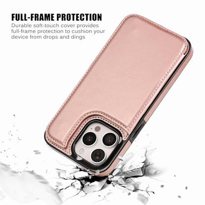 Wallet Case Compatible with iPhone 15 Pro Max(6.7"),Slim Protective case with Card Holder with 1 Screen Protective Glass,Premium PU Leather Kickstand Card Slots Case-Rose Gold - color: Rose Gold