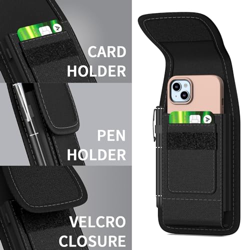 Holster for Motorola Moto G Power/G Play/Moto G/G36 G06 G57 Pure G05 2026 2025 2024 2023 Cell Phone Case Belt Clip Carabiner Card ID Holder Nylon Pouch Bag (Fits Otterbox or Case on)