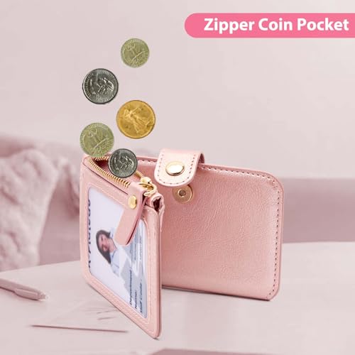 M-Plateau RFID Blocking Keychain Wallet With Leather Wrist Strap | Keychain Wristlet, Womens Card Holder with Zipper Coin Pocket and ID Window (Pink) - color: Pink