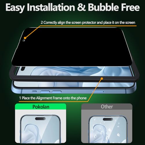 Pokolan Privacy Screen Protector for iPhone 15 Privacy Tempered Glass Film - size: iPhone 15