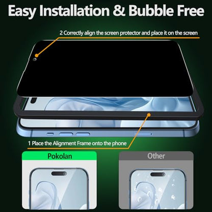 Pokolan Privacy Screen Protector for iPhone 15 Privacy Tempered Glass Film - size: iPhone 15
