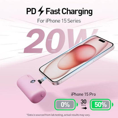 iWALK USB-C Portable Charger for iPhone 15/16, Mini 20W 4,800mAh Wireless Power Bank Fast Charging Travel Battery Pack Compatible with iPhone 16/15/15 Plus/15 Pro/15 Pro Max, Andriod Phone Samsung - color: LightPink