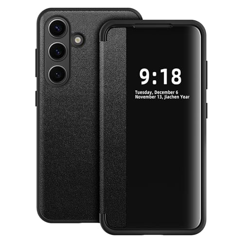 Flip Case for Samsung Galaxy S25 Plus Case S View, Frosted Translucent Window Clear View Folio Protective Phone Case, 360 Degree Full Body Shockproof Flip Cover Case for Samsung S25 Plus 5G (Black) - color: Black, size: S25 Plus