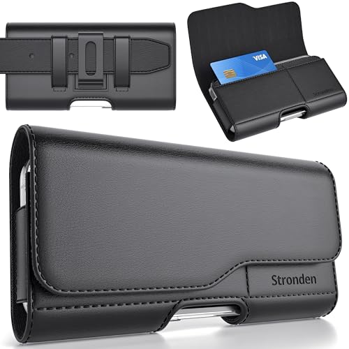 Stronden Magnetic Closure Holster for iPhone SE (2022, 2020) - Leather Belt Case with Belt Clip & Built in Card Holder Pouch (Fits Battery Case)