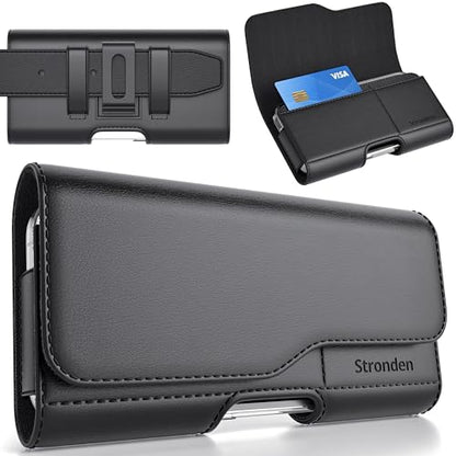 Stronden Magnetic Closure Holster for iPhone SE (2022, 2020) - Leather Belt Case with Belt Clip & Built in Card Holder Pouch (Fits Battery Case)