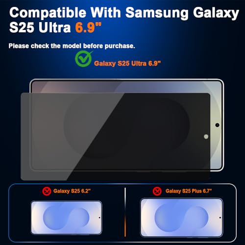 9H+ Privacy Anti-Spy Glass for Samsung Galaxy S25 Ultra Screen Protector, Crystal Clear HD, Auto-Align Frame & 3S Installation, Full Coverage Tempered Glass, [2-Pack with Dust-Free Kit]
