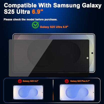 9H+ Privacy Anti-Spy Glass for Samsung Galaxy S25 Ultra Screen Protector, Crystal Clear HD, Auto-Align Frame & 3S Installation, Full Coverage Tempered Glass, [2-Pack with Dust-Free Kit]