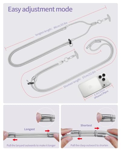 3 in 1 Luxury Phone Lanyard, Adjustable Crossbody Neck Strap & Short Wrist Strap, Anti-Lost Anti-Theft Detachable Phone Chain, Versatile Shoulder Phone Sling for All Cell Phones(Grey) - color: Grey