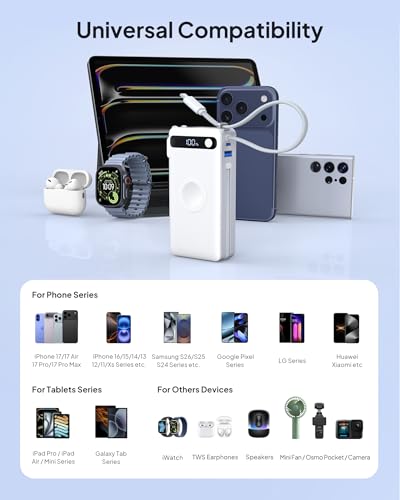 22.5W Fast Charging Portable Charger, 10000mAh Power Bank for Apple Watch - color: White