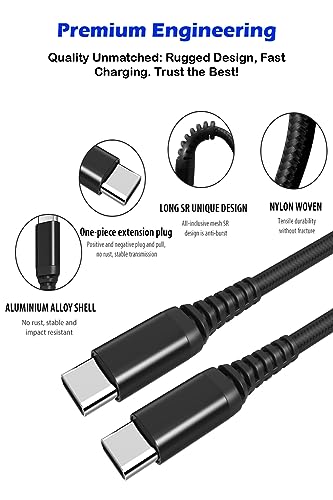 [3 Pack - 10ft USB Type C to USB C 60W PD Fast Charging 10 feet Braided Cables Compatible with iPhone 15, MacBook Pro, iPad mini 6, Air 4, Galaxy S23, Note, Pixel, Pixel, Moto Edge - size: 3-Pack - 10ft